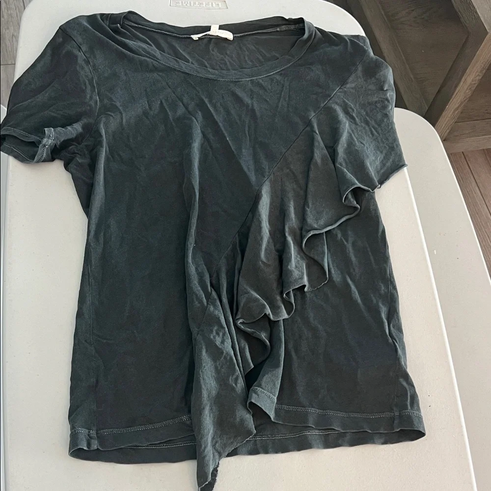 7 For All Mankind Dark Gray Ruffle Tee - Picture 1 of 2